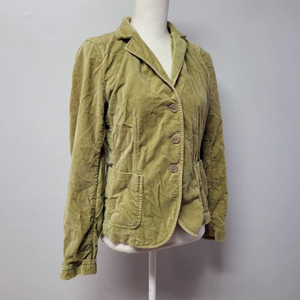 J Crew Womens Velvet Jacket Green Retro Pockets Soft Womens Medium Button Collar